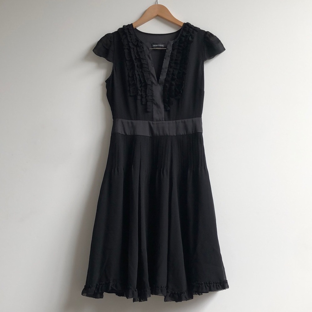 Emporio Armani black ruffled dress, size S